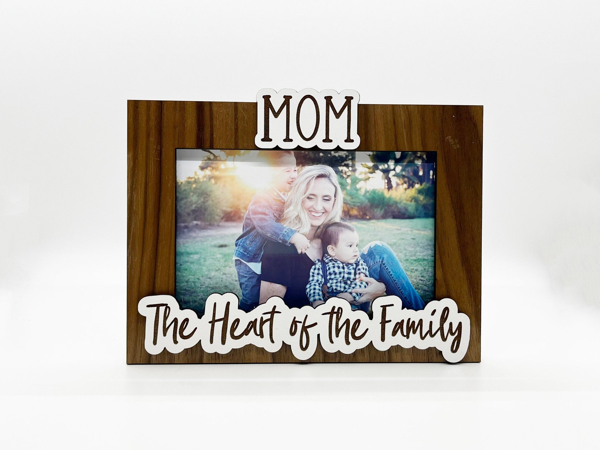 Mom The Heart of the Family Photo Frame - Wood Picture Frame, Wooden Frame, Wood Frame, Photo Frame, Mother's Day, Wedding Décor, Home Décor