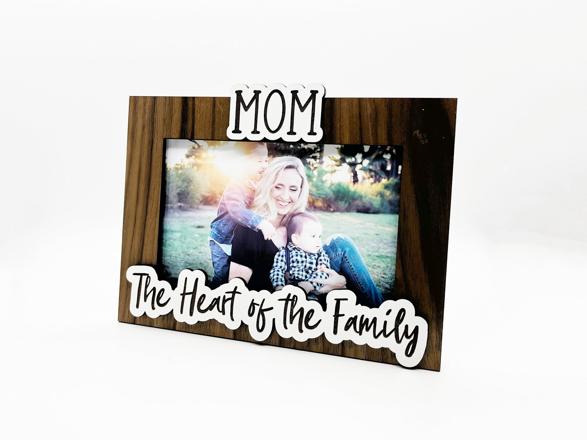 Mom The Heart of the Family Photo Frame - Wood Picture Frame, Wooden Frame, Wood Frame, Photo Frame, Mother's Day, Wedding Décor, Home Décor