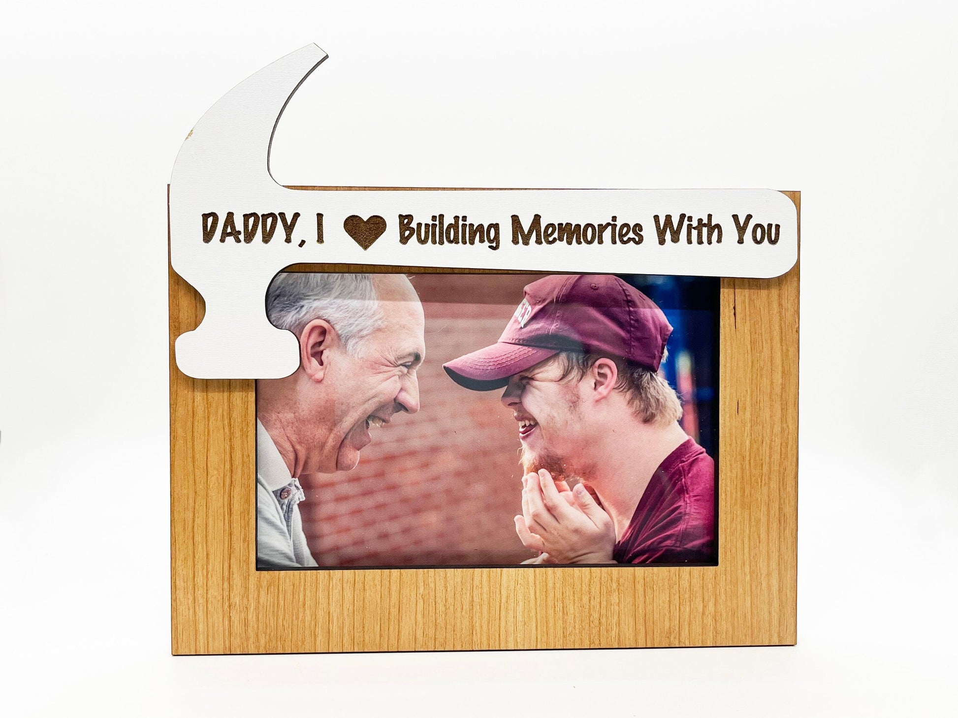 Daddy I Love Building Memories Hammer Photo Frame - Wood Picture Frame, Wooden Frame, Wood Frame, Photo Frame, Father's Day, Home Décor