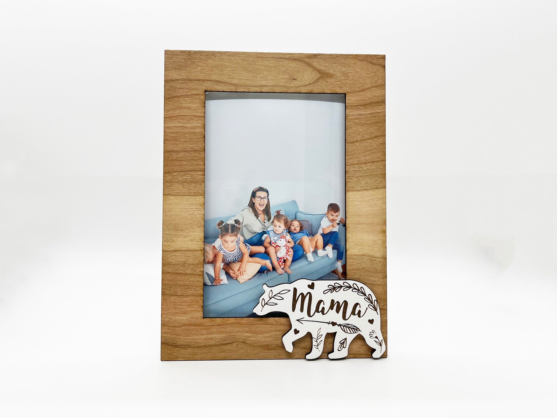 Mama Bear Heart Floral Photo Frame - Wood Picture Frame, Wooden Frame, Wood Frame, Photo Frame, Mother's Day, Wedding Décor, Home Décor