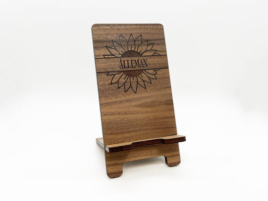 Wood Phone Stand - Sunflower Split Name Phone Stand, Personalized Phone Stand, Phone Dock, Cell Phone Holder, Office Décor, Home Décor