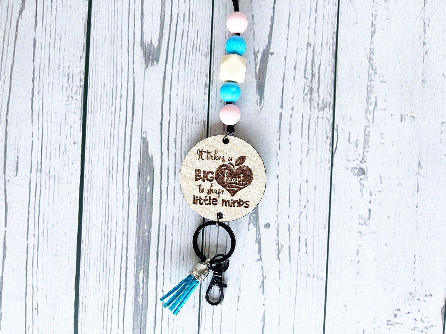 Teacher Lanyard - It Takes Big Heart Shape Little Minds, Breakaway Lanyard, Silicone Beads, Lanyard for ID Badge, Keys, Personalized Lanyard