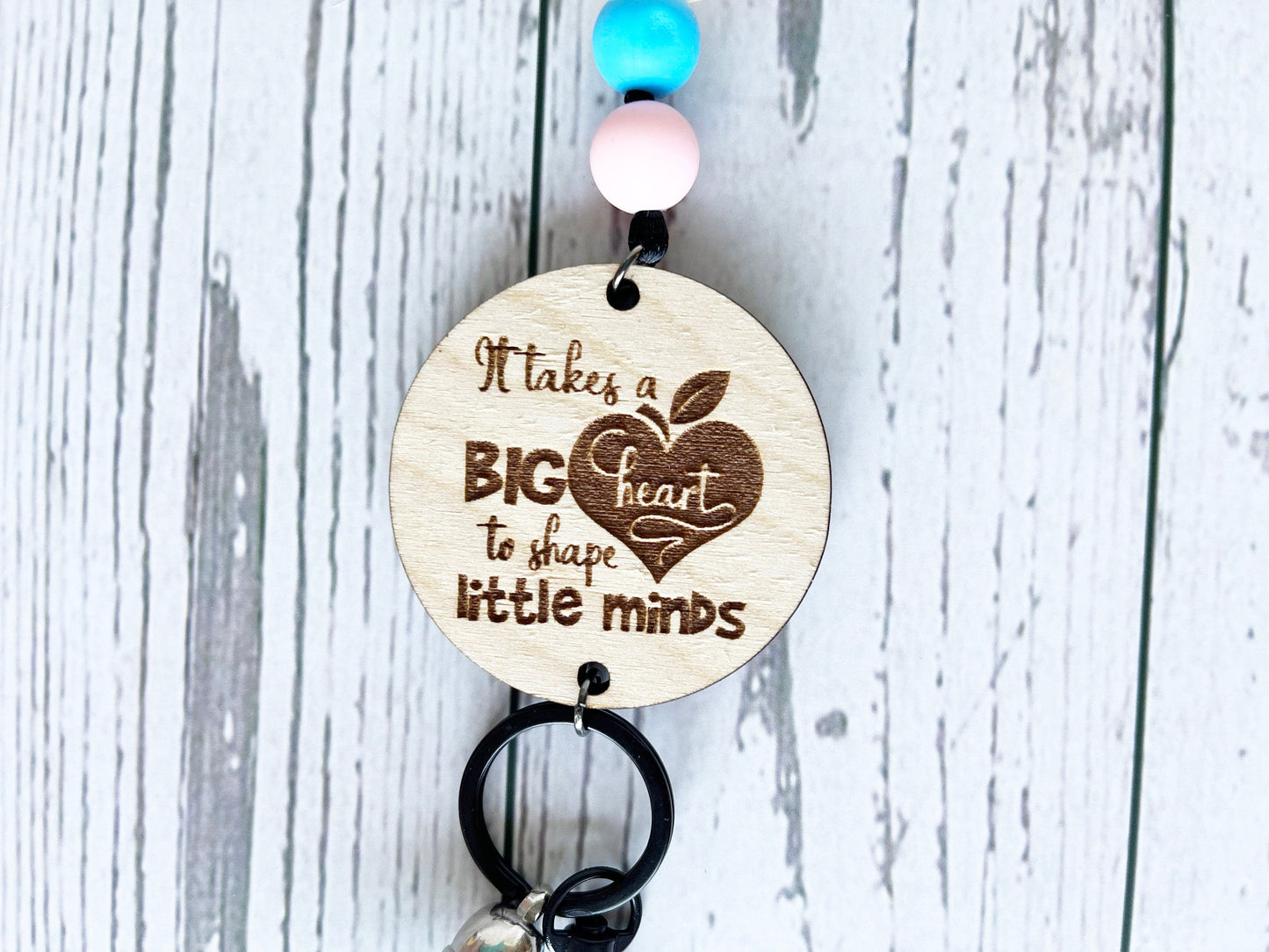 Teacher Lanyard - It Takes Big Heart Shape Little Minds, Breakaway Lanyard, Silicone Beads, Lanyard for ID Badge, Keys, Personalized Lanyard