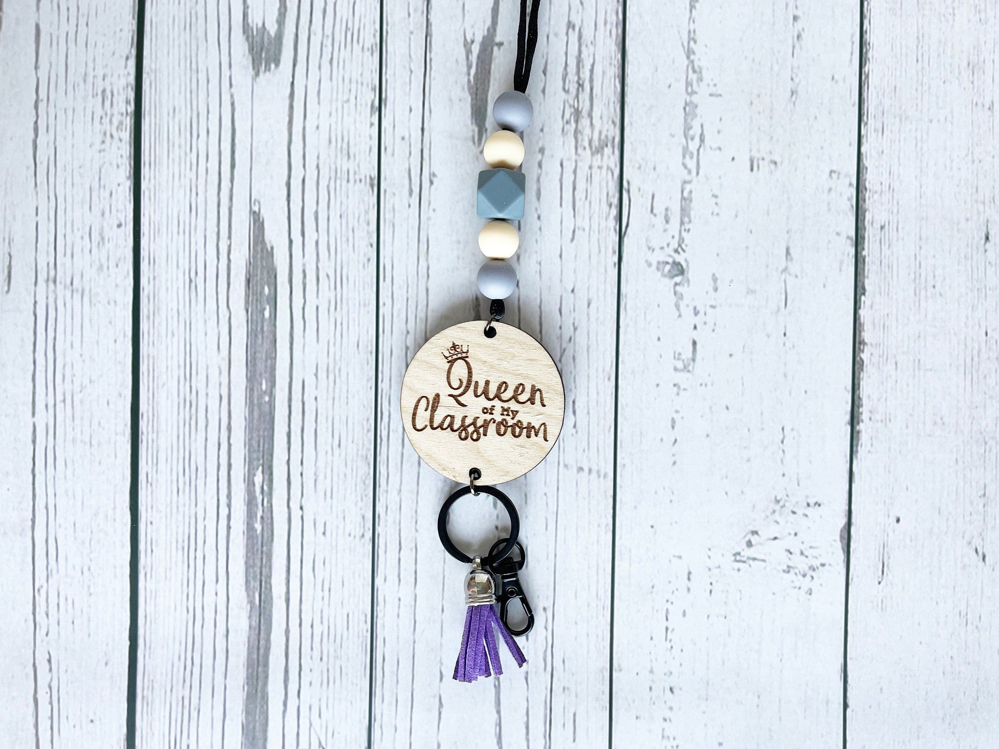 Teacher Lanyard - Queen Of My Classroom Lanyard, Breakaway Lanyard, Silicone Beads, Lanyard for ID Badge, Keys, Personalized Lanyard