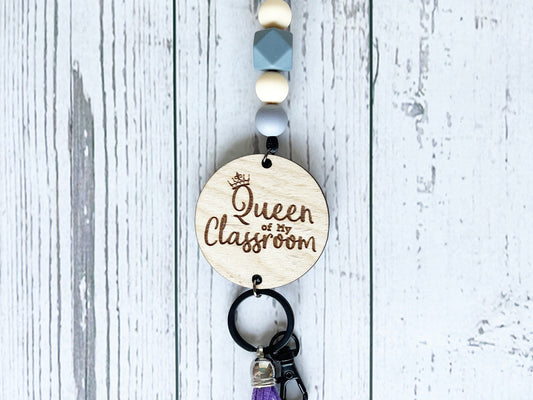 Teacher Lanyard - Queen Of My Classroom Lanyard, Breakaway Lanyard, Silicone Beads, Lanyard for ID Badge, Keys, Personalized Lanyard