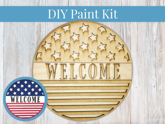 DIY Sign Kit - Welcome Stars and Stripes Sign, Welcome Sign, DIY Kit, Paint at Home, Wood Craft Kit, Paint Your Own, Paint Party