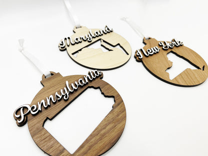 United States State Ornament - State Ornament - U.S Ornament - Personalized Wooden Ornament, Wooden Christmas Ornament