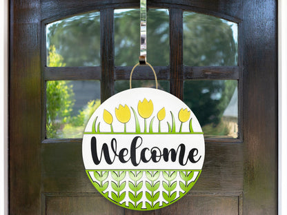 Spring Sign - Welcome Tulips Sign, Door Sign, Door Hanger, Wooden Sign, Home Décor, Patriotic Sign, Farmhouse Sign