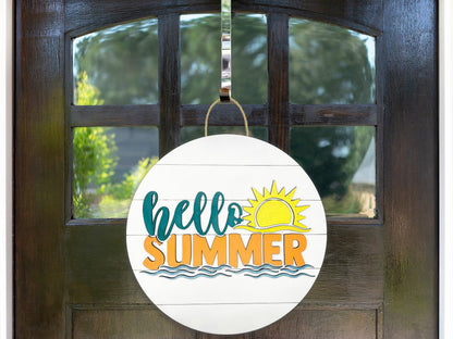 Summer Sign - Hello Summer Sun Shiplap Sign, Door Sign, Door Hanger, Wooden Sign, Home Décor, Patriotic Sign, Farmhouse Sign