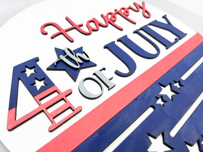 Patriotic Sign - Happy 4th of July Sign, Door Hanger, Wooden Sign, Home Décor, Welcome Sign, Farmhouse Sign