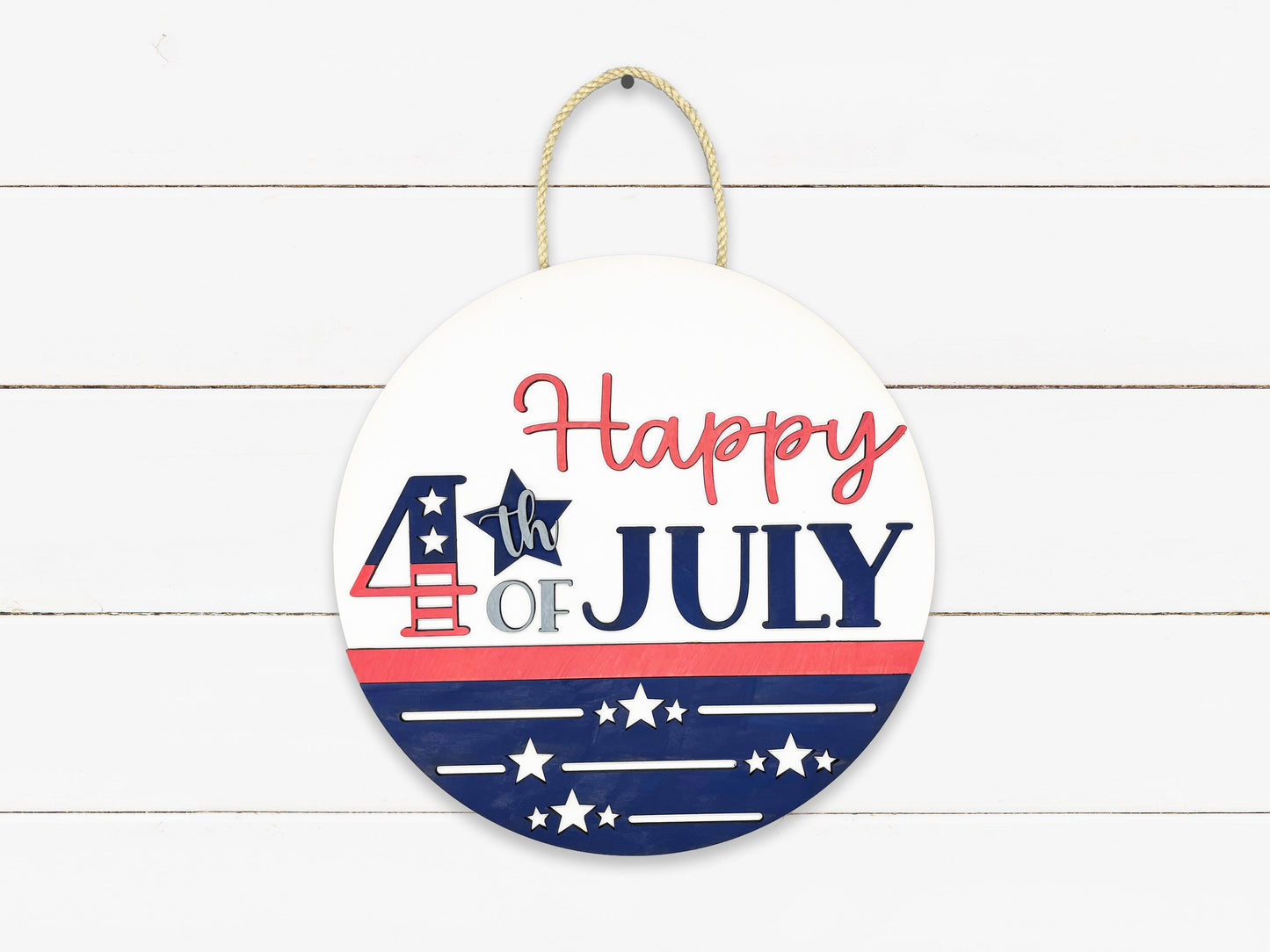 Patriotic Sign - Happy 4th of July Sign, Door Hanger, Wooden Sign, Home Décor, Welcome Sign, Farmhouse Sign