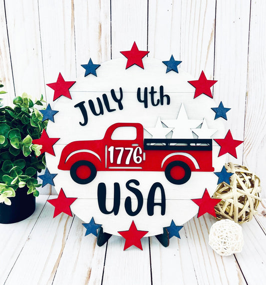 Patriotic Sign - July 4th USA Sign, Door Hanger, Wooden Sign, Home Décor, Welcome Sign, Farmhouse Sign