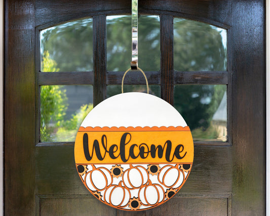 Fall Pumpkin Sign - Welcome Pumpkins Sunflowers Sign, Door Sign, Door Hanger, Wooden Sign, Home Décor, Patriotic Sign, Farmhouse Sign