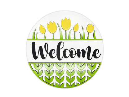 Spring Sign - Welcome Tulips Sign, Door Sign, Door Hanger, Wooden Sign, Home Décor, Patriotic Sign, Farmhouse Sign