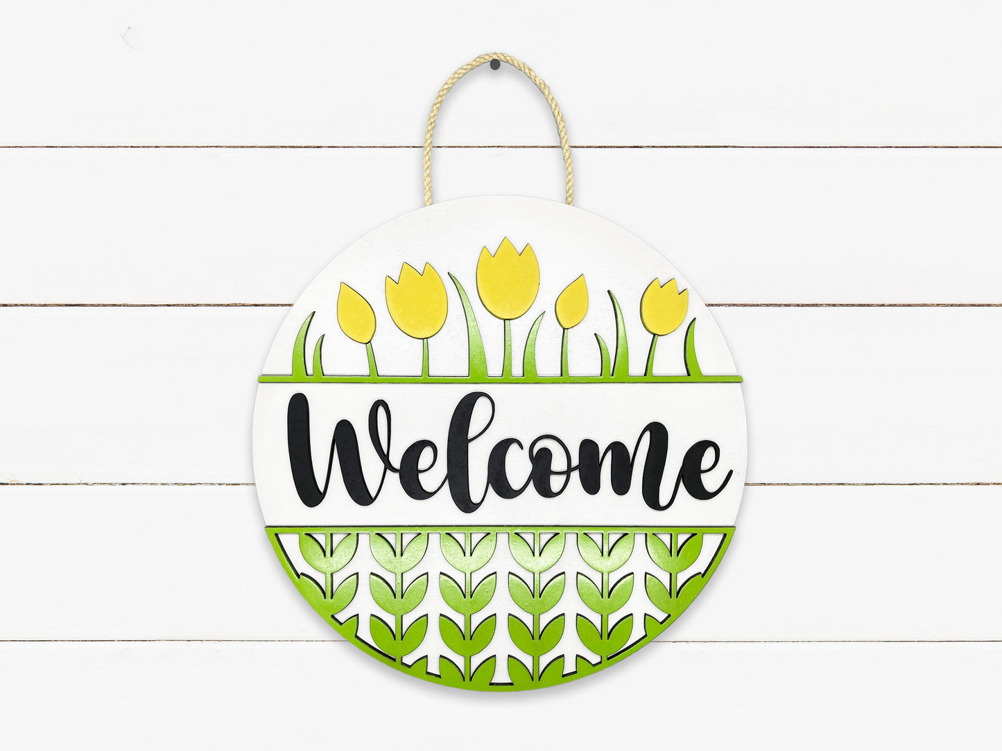 Spring Sign - Welcome Tulips Sign, Door Sign, Door Hanger, Wooden Sign, Home Décor, Patriotic Sign, Farmhouse Sign