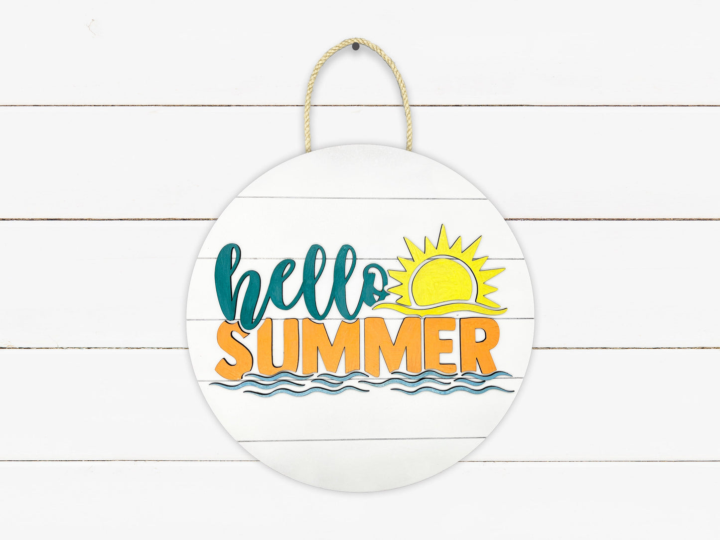 Summer Sign - Hello Summer Sun Shiplap Sign, Door Sign, Door Hanger, Wooden Sign, Home Décor, Patriotic Sign, Farmhouse Sign