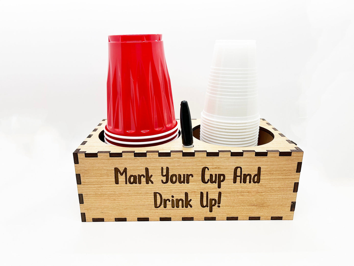 Plastic Cup and Marker Holder - Cup Caddy, Cup Box, Wood Cup Holder, Cup Holder, Picnic Cup Holder, Cup Organizer, Kitchen Decor, Home Decor