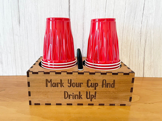 Plastic Cup and Marker Holder - Cup Caddy, Cup Box, Wood Cup Holder, Cup Holder, Picnic Cup Holder, Cup Organizer, Kitchen Decor, Home Decor