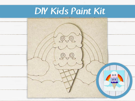 DIY Kids Paint Kit - Rainbow Ice Cream Kids Paint Kit, Kids Paint Project, DIY Kit, Childrens Craft Project, Kids Craft Kit, Birthday Party