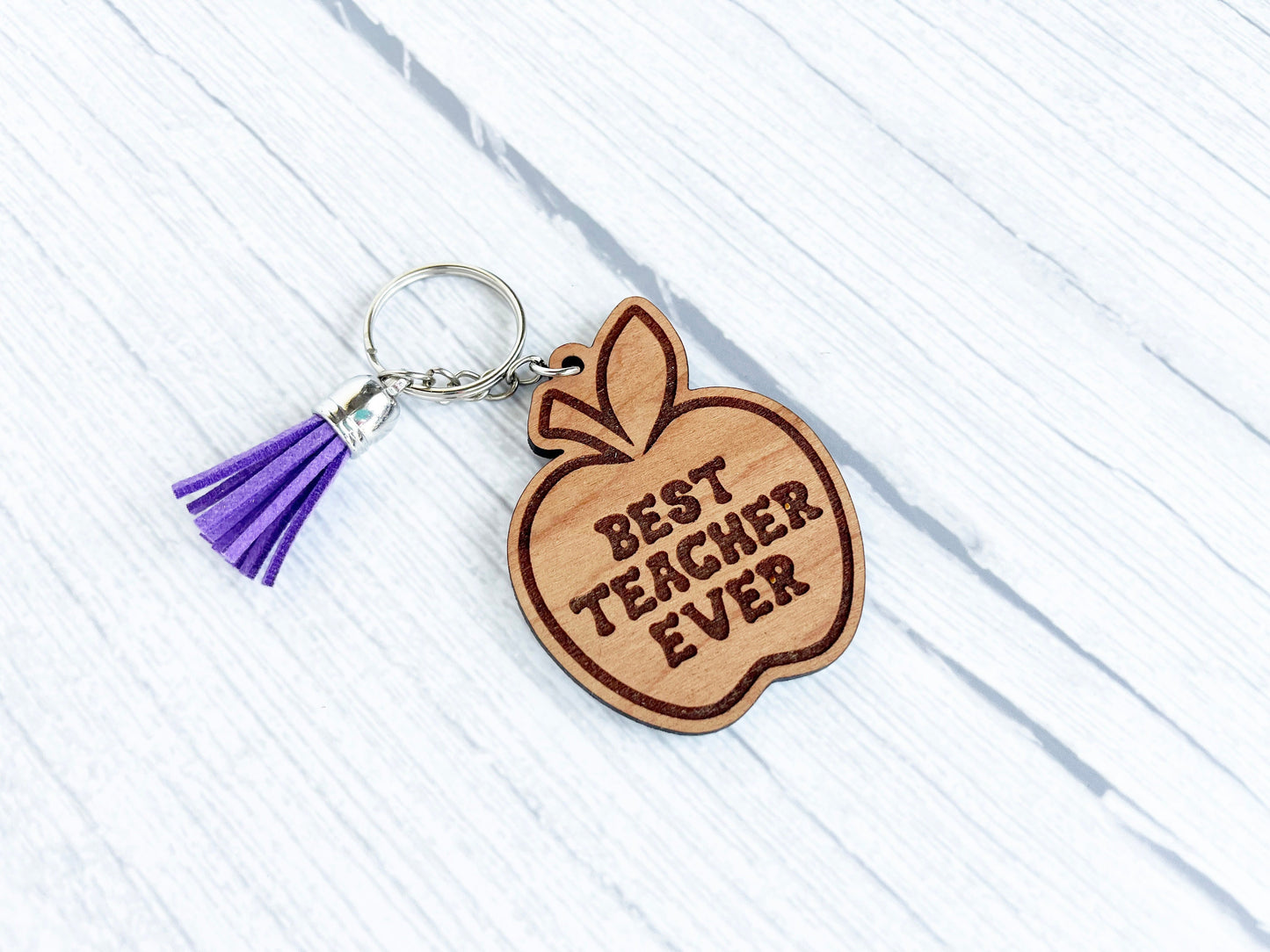 Wood Keychain - Teacher Appreciation Apple Keychain - Teacher Gift, Teacher Keychain, Wooden Keychain, Appreciation Gift, Engraved Keychain