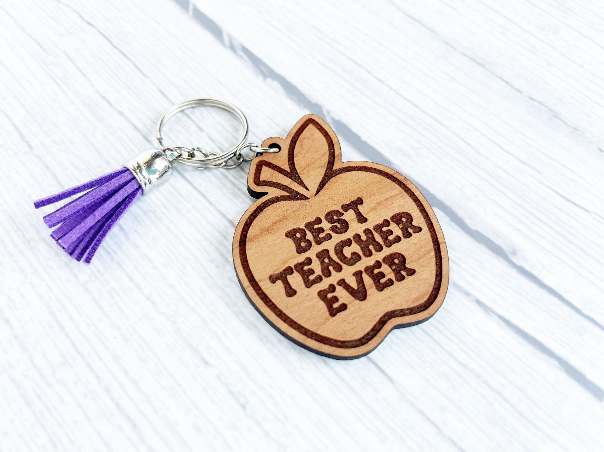 Wood Keychain - Teacher Appreciation Apple Keychain - Teacher Gift, Teacher Keychain, Wooden Keychain, Appreciation Gift, Engraved Keychain