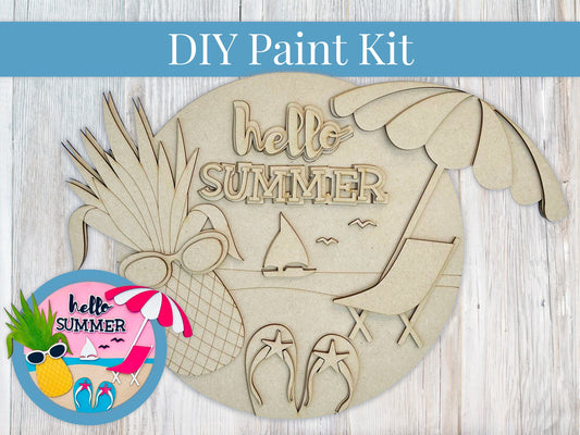 DIY Sign Kit - Hello Summer Beach Sign, Welcome Sign, DIY Kit, Paint at Home, Craft Kit, Make Your Own, Paint Your Own, Paint Party