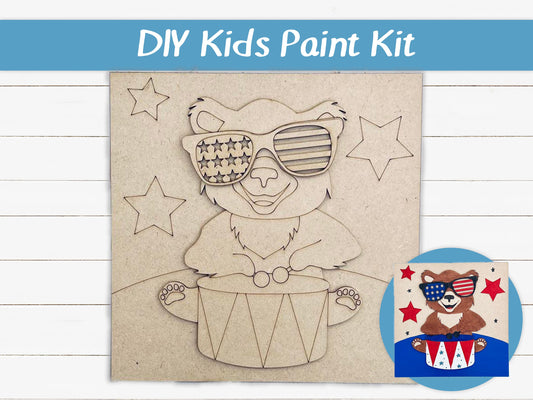 DIY Kids Paint Kit - USA Bear Stars & Strips Paint Kit, Kids Paint Project, DIY Kit, Childrens Craft Project, Kids Craft Kit, Birthday Party