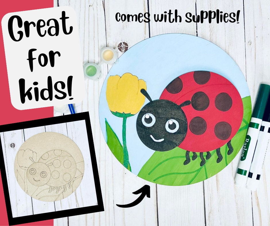 DIY Kids Paint Kit - Ladybug Tulip Paint Kit, Kids Paint Project, DIY Kit, Childrens Craft Project, Kids Craft Kit, Birthday Party