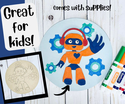 DIY Kids Paint Kit - Robot Gears Paint Kit, Kids Paint Project, DIY Kit, Childrens Craft Project, Kids Craft Kit, Birthday Party