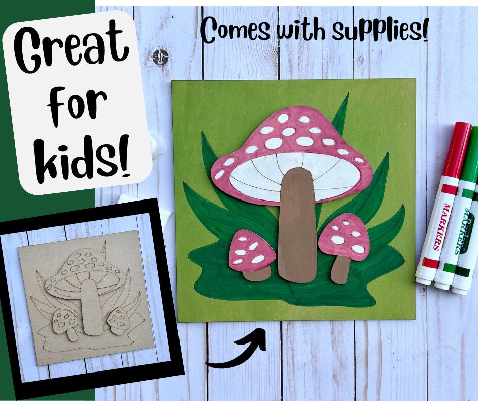 DIY Kids Paint Kit - Mushrooms Grass DIY Kit, Kids Paint Project, DIY Kit, Childrens Craft Project, Kids Craft Kit, Birthday Party