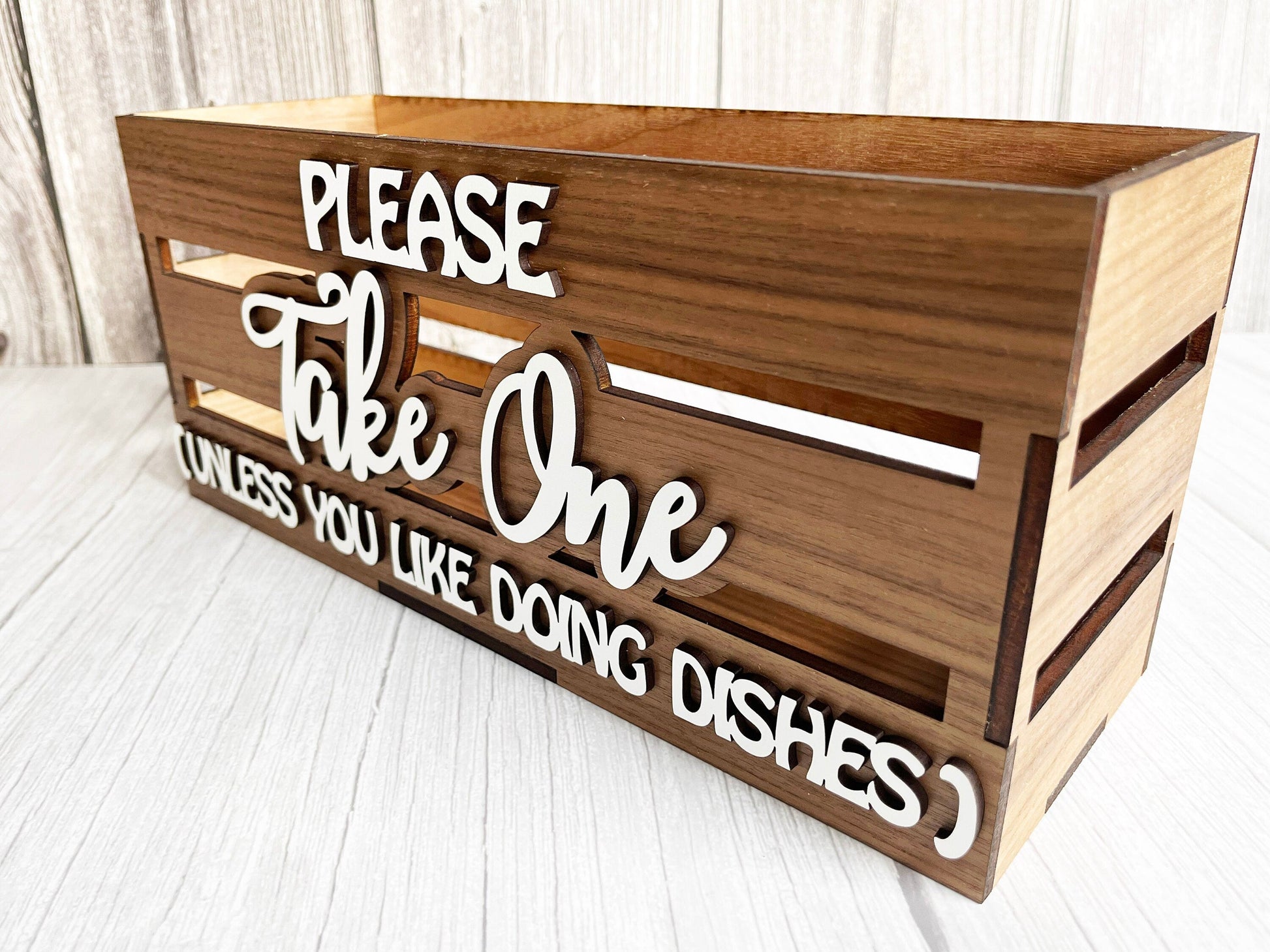 Wooden Plate and Cup Holder - Please Take One Plate Cup Crate - Plate Cup Box, Wood Cup Holder, Picnic Crate, Kitchen Organizer, Home Decor