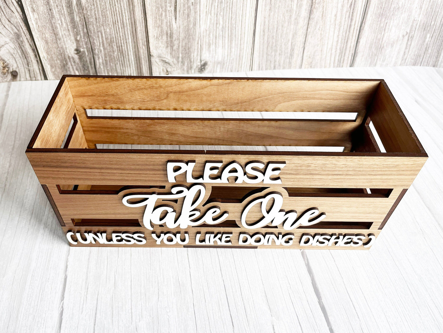 Wooden Plate and Cup Holder - Please Take One Plate Cup Crate - Plate Cup Box, Wood Cup Holder, Picnic Crate, Kitchen Organizer, Home Decor