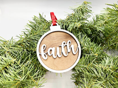 Wooden Ornament - Inspirational Words Ornament - Faith, Believe, Peace, Hope, Love, Joy, Noel - Wood Ornament, Christmas Ornament