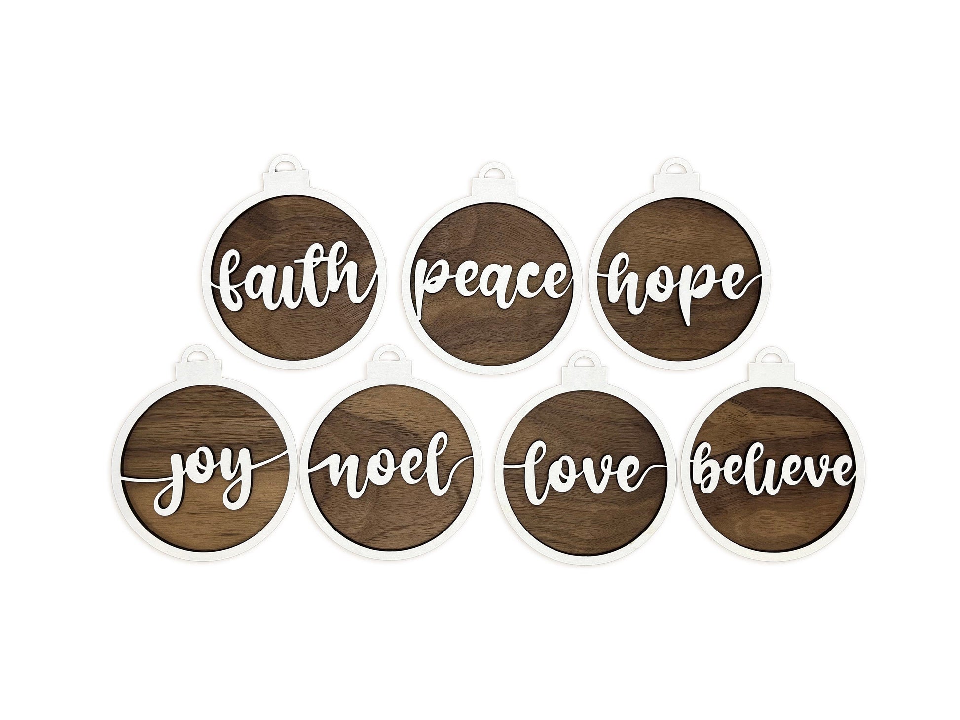 Wooden Ornament - Inspirational Words Ornament - Faith, Believe, Peace, Hope, Love, Joy, Noel - Wood Ornament, Christmas Ornament