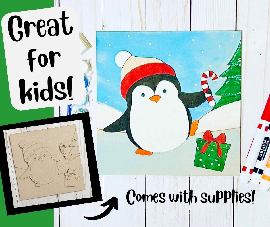 DIY Kids Paint Kit - Penguin Snow Gift Kit, Kids Paint Project, DIY Kit, Childrens Craft Project, Kids Craft Kit, Birthday Party