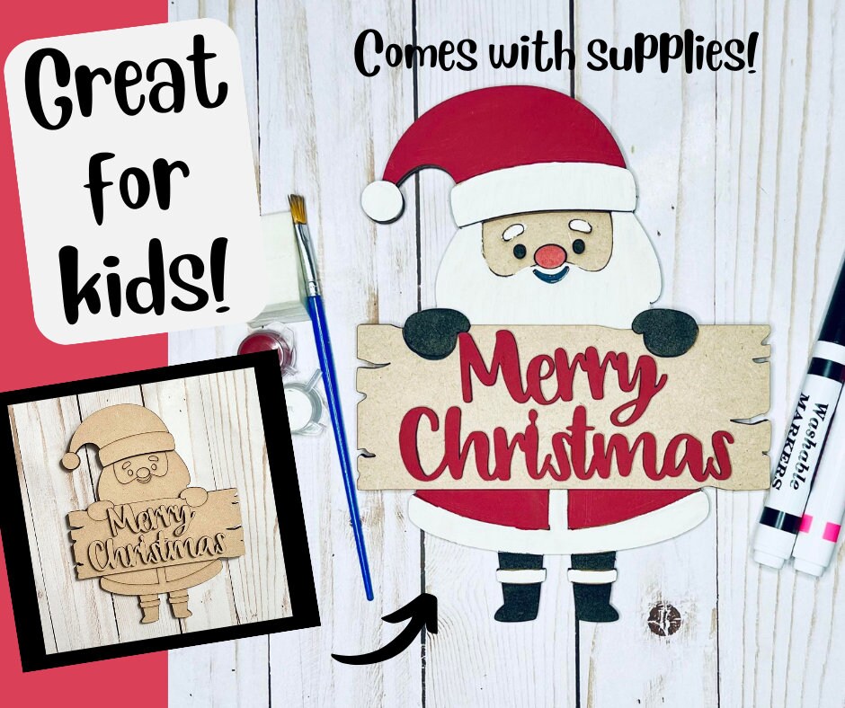 DIY Kids Paint Kit - Santa Merry Christmas Kit, Kids Paint Project, DIY Kit, Childrens Craft Project, Kids Craft Kit, Birthday Party