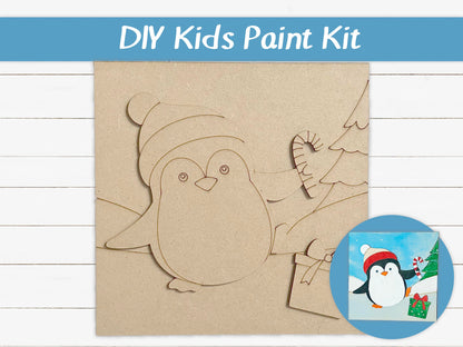 DIY Kids Paint Kit - Penguin Snow Gift Kit, Kids Paint Project, DIY Kit, Childrens Craft Project, Kids Craft Kit, Birthday Party