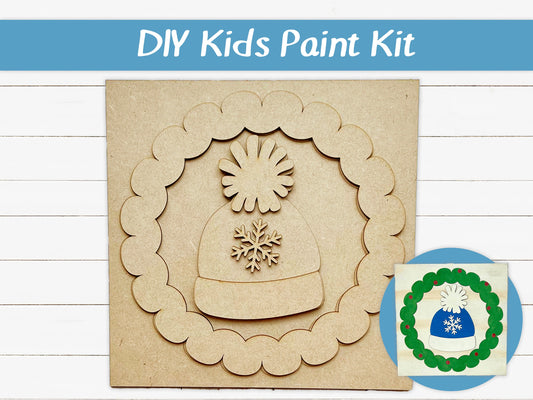 DIY Kids Paint Kit - Winter Hat Snowflake Kit, Kids Paint Project, DIY Kit, Childrens Craft Project, Kids Craft Kit, Birthday Party