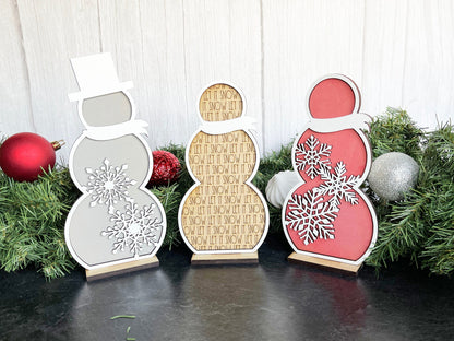 Christmas Decor - Snowmen Snowflake Large Stand Set - Snowflakes, Let It Snow, Top Hat, Snowman, Winter Decorations for Shelf, Home Decor,