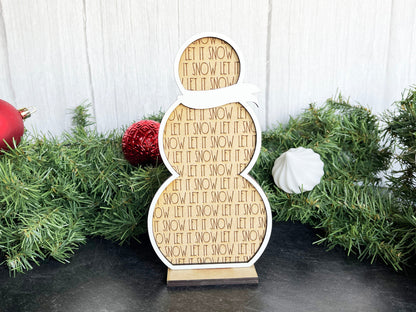 Christmas Decor - Snowmen Snowflake Large Stand Set - Snowflakes, Let It Snow, Top Hat, Snowman, Winter Decorations for Shelf, Home Decor,