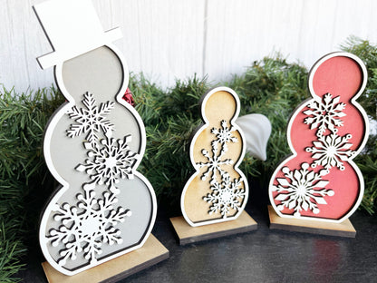 Christmas Decor - Snowmen Snowflake Small Stand Set - Snowflakes, Let It Snow, Top Hat, Snowman, Winter Decorations for Shelf, Home Decor,