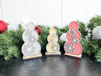 Christmas Decor - Snowmen Snowflake Small Stand Set - Snowflakes, Let It Snow, Top Hat, Snowman, Winter Decorations for Shelf, Home Decor,