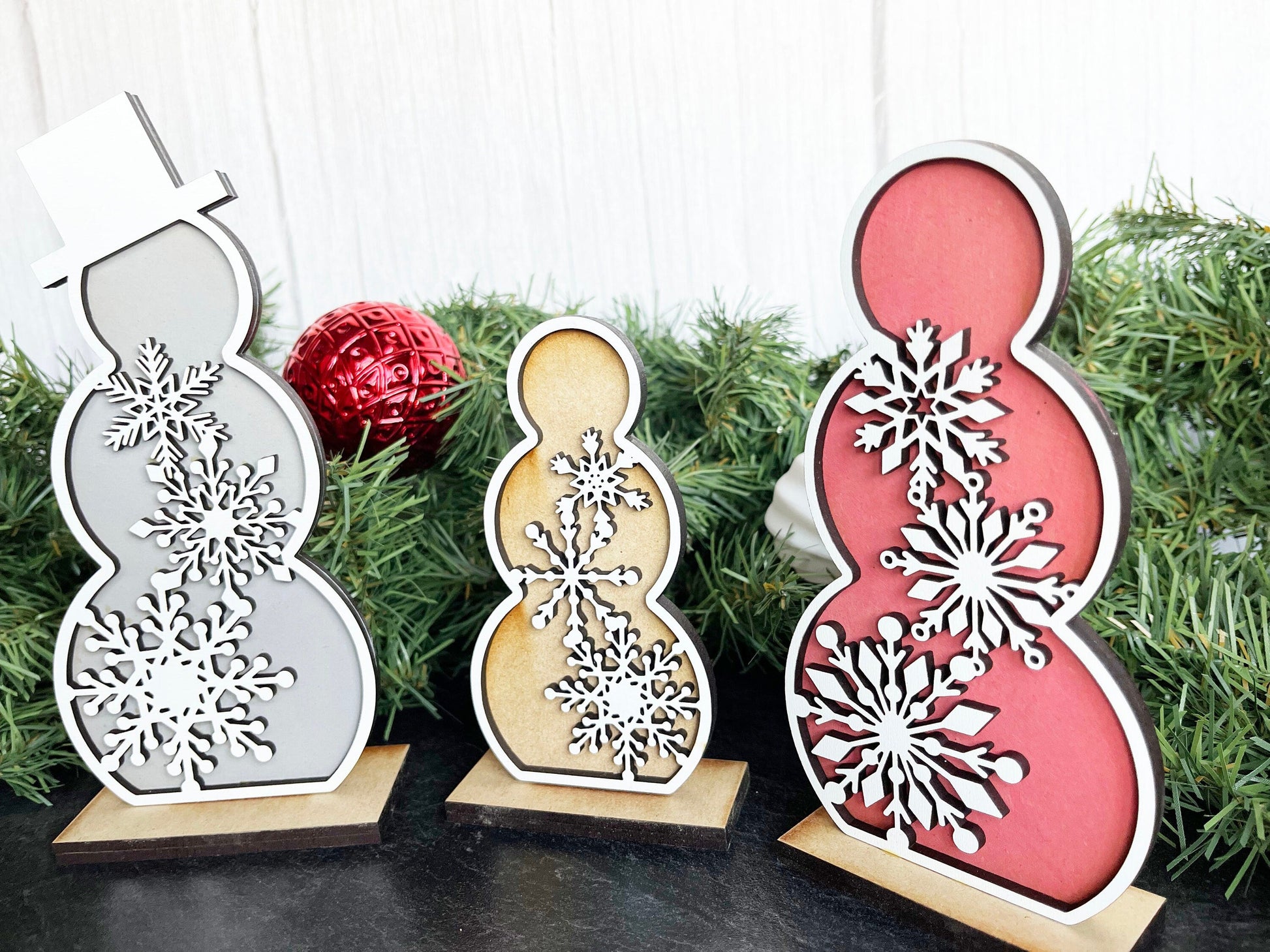 Christmas Decor - Snowmen Snowflake Small Stand Set - Snowflakes, Let It Snow, Top Hat, Snowman, Winter Decorations for Shelf, Home Decor,