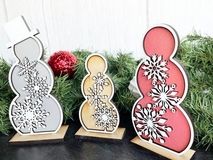 Christmas Decor - Snowmen Snowflake Small Stand Set - Snowflakes, Let It Snow, Top Hat, Snowman, Winter Decorations for Shelf, Home Decor,