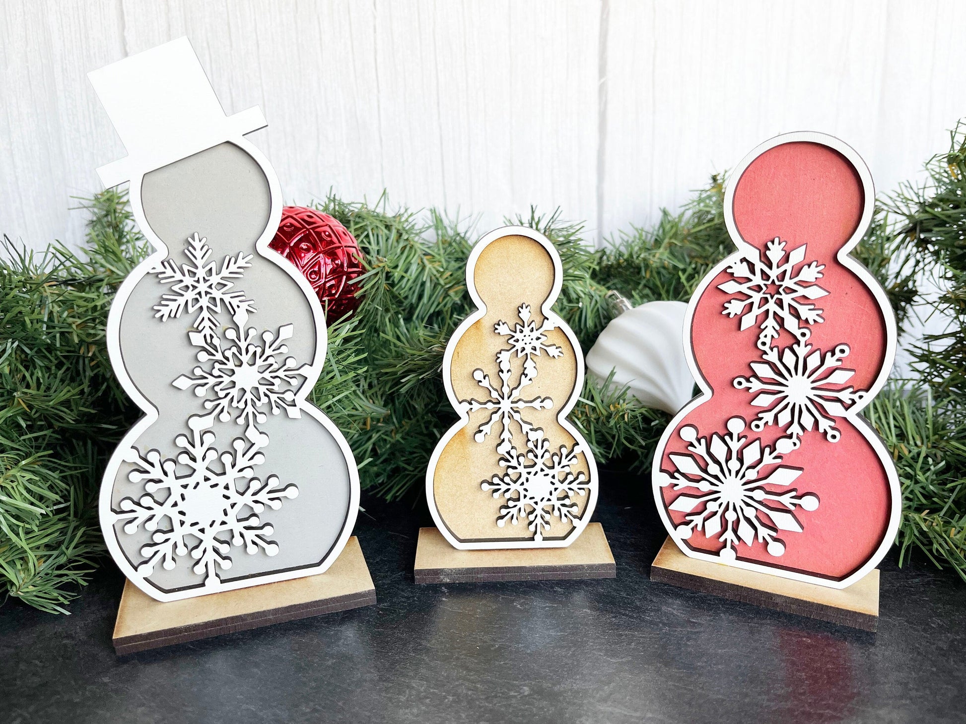 Christmas Decor - Snowmen Snowflake Small Stand Set - Snowflakes, Let It Snow, Top Hat, Snowman, Winter Decorations for Shelf, Home Decor,