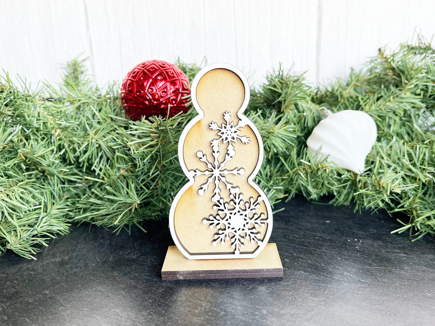 Christmas Decor - Snowmen Snowflake Small Stand Set - Snowflakes, Let It Snow, Top Hat, Snowman, Winter Decorations for Shelf, Home Decor,