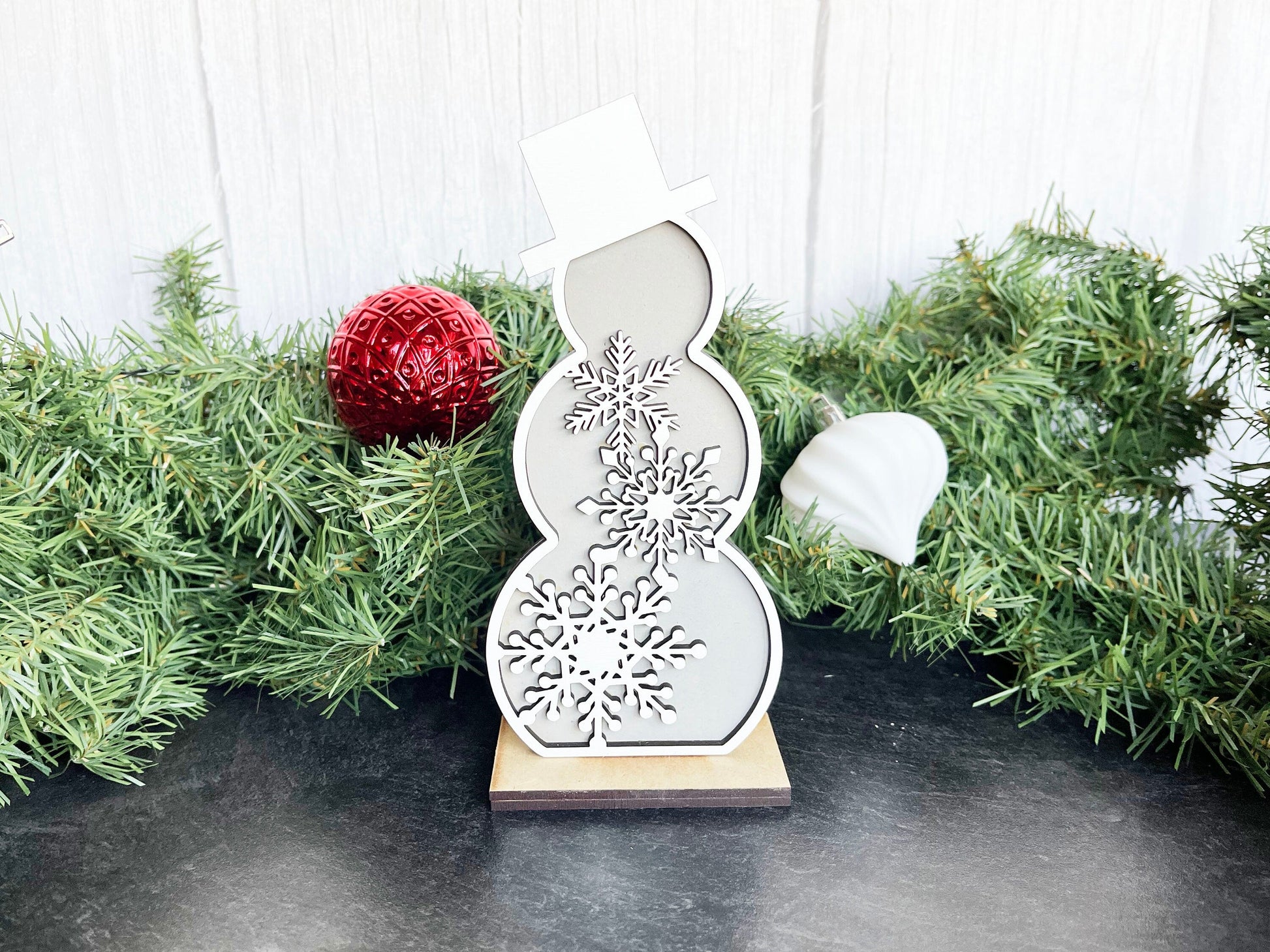 Christmas Decor - Snowmen Snowflake Small Stand Set - Snowflakes, Let It Snow, Top Hat, Snowman, Winter Decorations for Shelf, Home Decor,