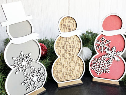 Christmas Decor - Snowmen Snowflake Large Stand Set - Snowflakes, Let It Snow, Top Hat, Snowman, Winter Decorations for Shelf, Home Decor,