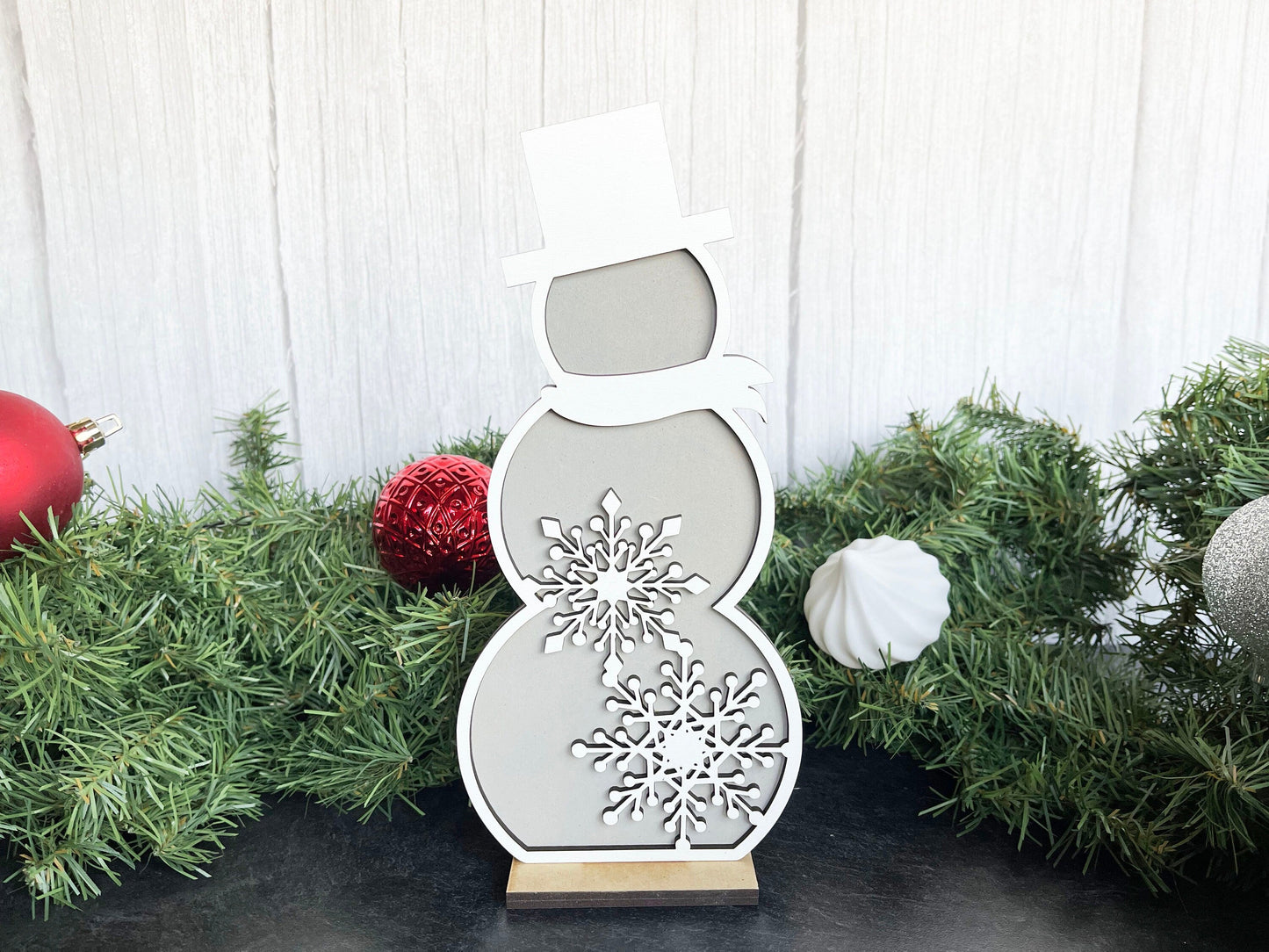 Christmas Decor - Snowmen Snowflake Large Stand Set - Snowflakes, Let It Snow, Top Hat, Snowman, Winter Decorations for Shelf, Home Decor,