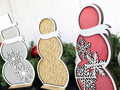 Christmas Decor - Snowmen Snowflake Large Stand Set - Snowflakes, Let It Snow, Top Hat, Snowman, Winter Decorations for Shelf, Home Decor,